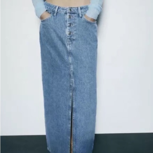 ZARA NWT Z1975 DOUBLE SLIT DENIM MIDI SKIRT - Picture 6 of 6